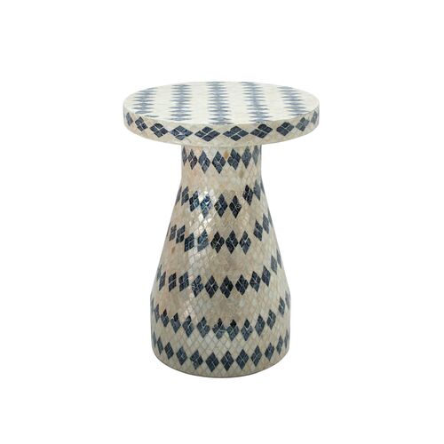Logan Checkered Shell Side Table, Cream/Blue Logan Checkered Shell Side Table, Cream/Blue