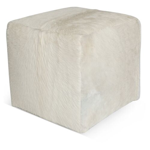 Cube Ottoman, White Hide~P76261788