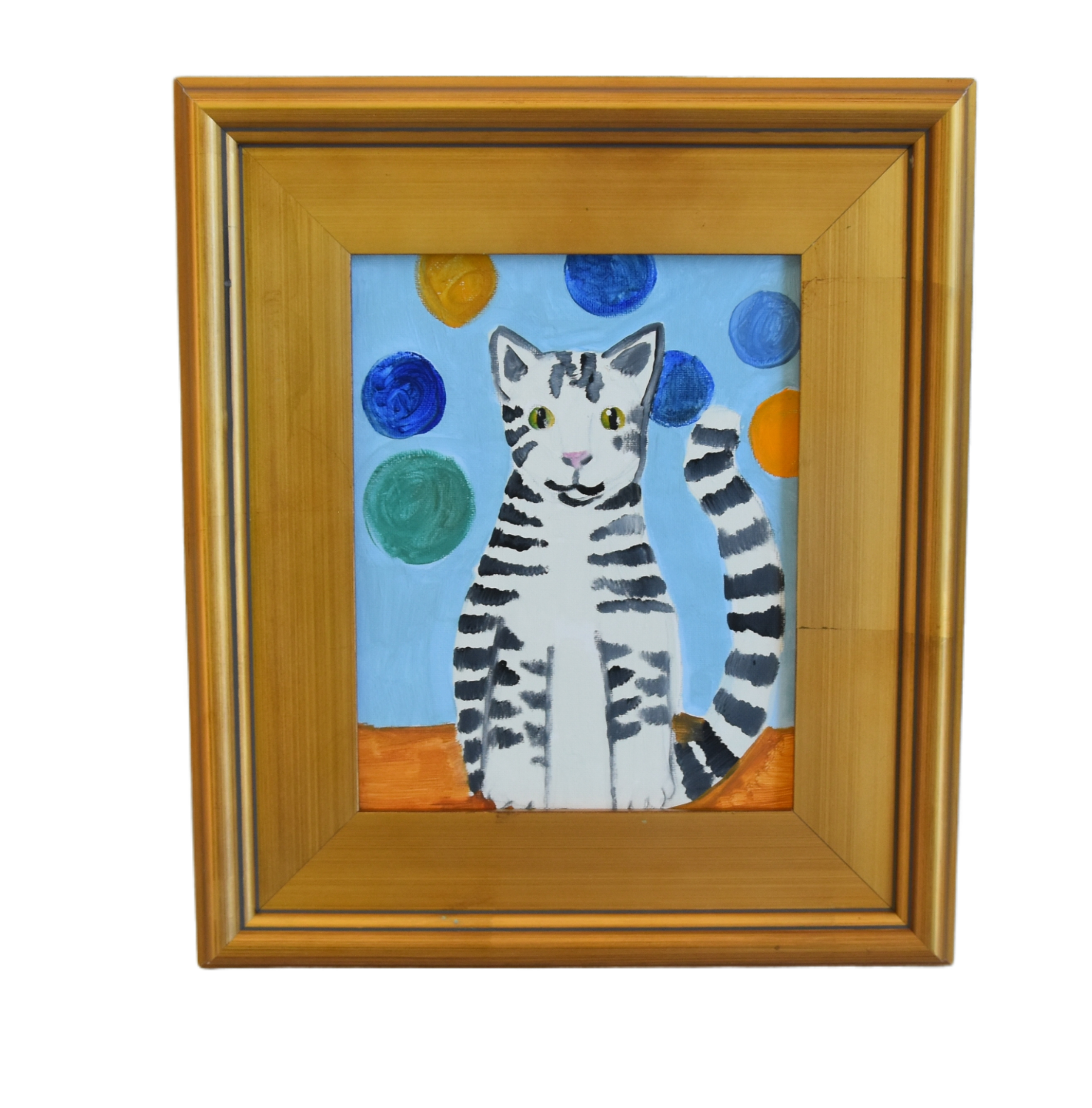 Folk Art Tabby Cat Kitten Oil Painting~P77676741