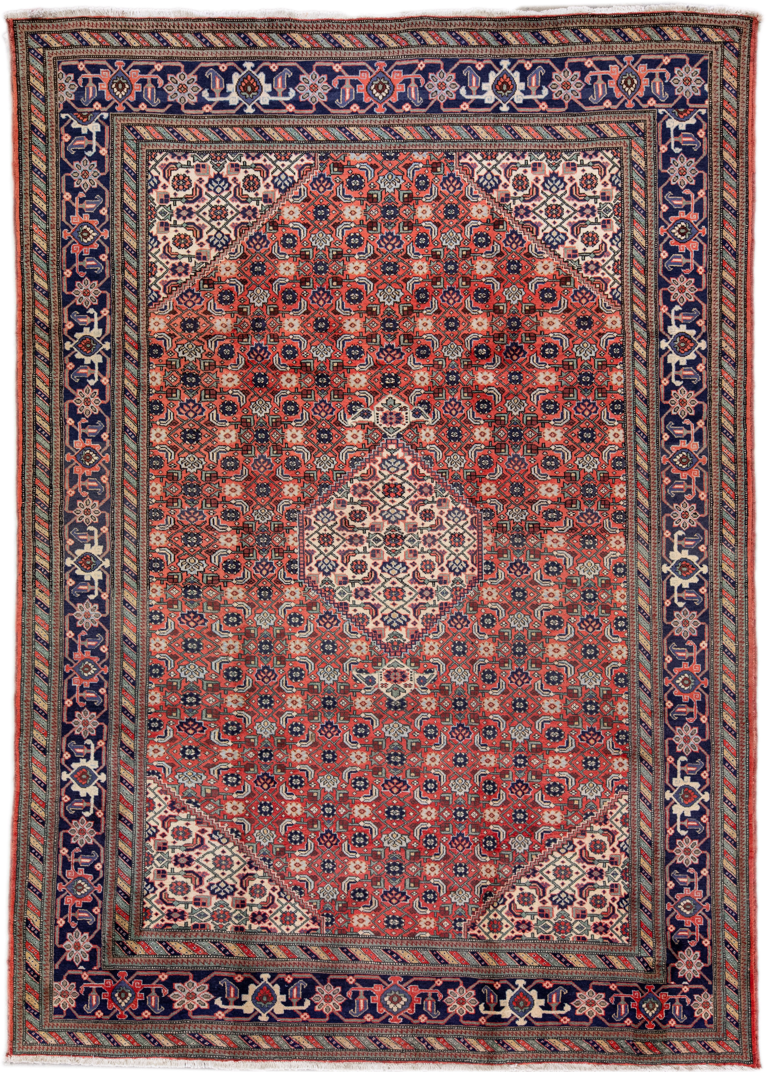 Vintage Handmade Tabriz Red Wool Rug~P77652549