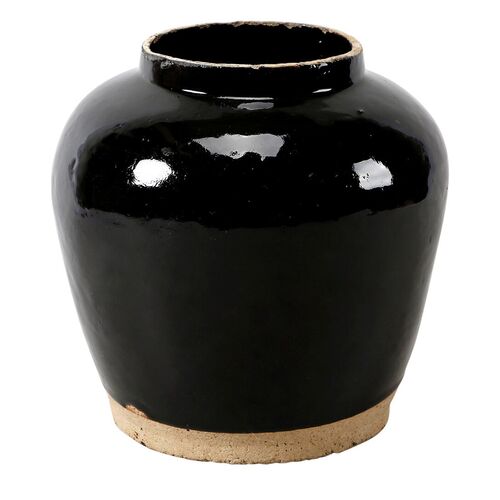Vintage 24" Obsidian Vase With Unfinished Base, Black