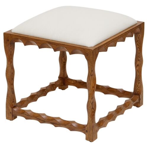 Scallop Linen Stool, Walnut/White
