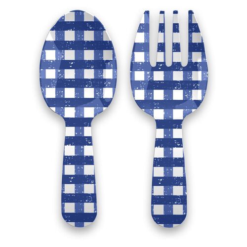 S/2 Gingham Melamine Servers, Blue~P77533345