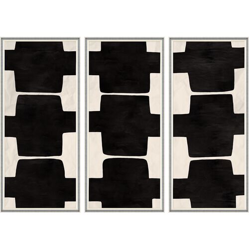 Paule Marrot, Black and White Abstract 3 Triptych Variation II