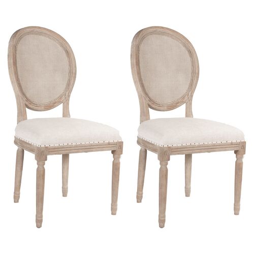 S/2 Gina Cane Dining Chairs, Natural Gray/Linen~P77656704