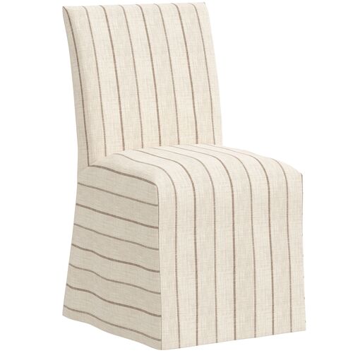 Edith Slipcover Dining Side Chair, Pinstripe