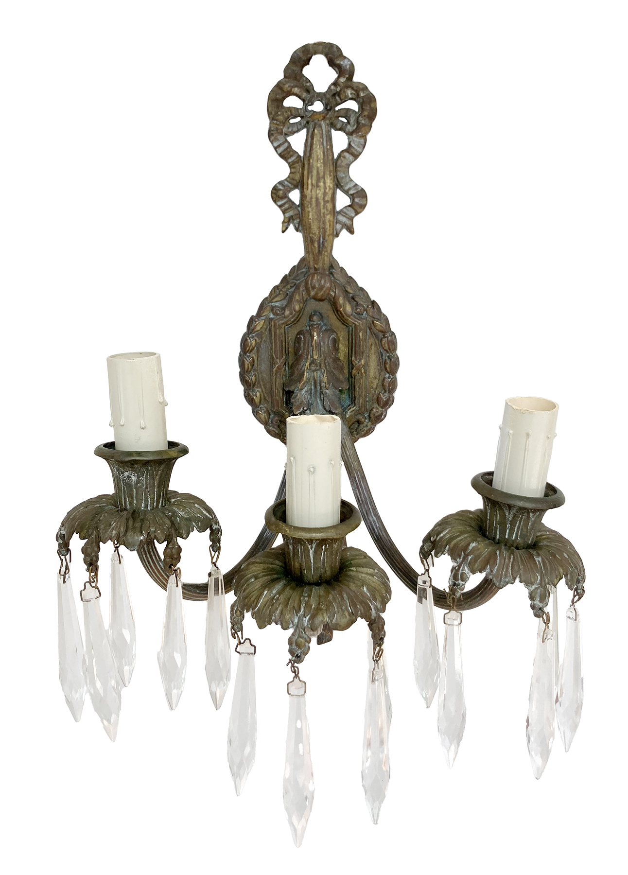 French Bronze & Crystal Wall Sconce pair~P77698100