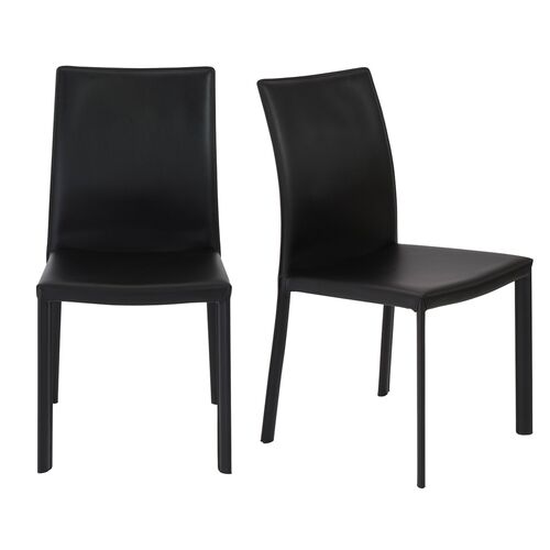 S/2 Callen Side Chairs, Black Faux Leather~P66392996