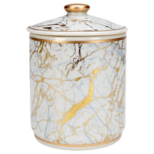 Faux Marble Round Jar, Gold