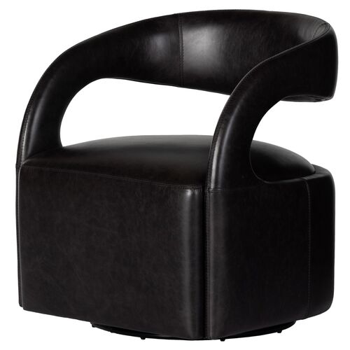 Nina Leather Swivel Chair, Sonoma Black