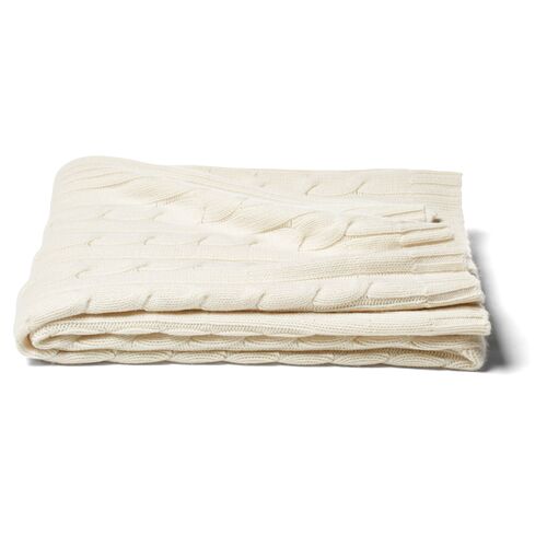 Cable Knit Cashmere-Blend Throw, Ivory~P77014338