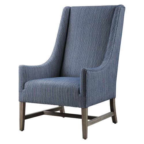 Augustine Wingback Linen Accent Chair, Blue/White