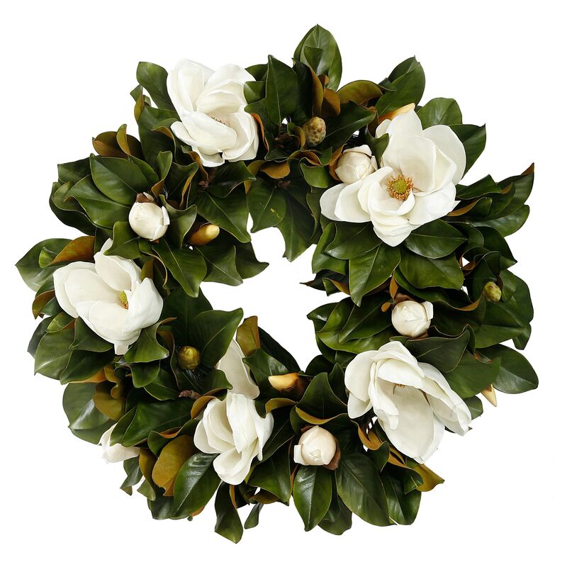 30'' Magnolia Wreath, Faux