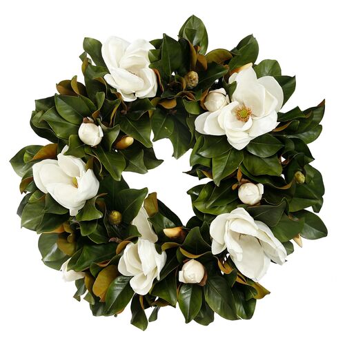 30'' Magnolia Wreath, Faux~P75684139
