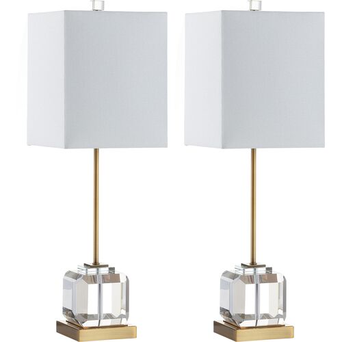 S/2 Jade Crystal Table Lamps, Clear/Brass Gold~P68319588