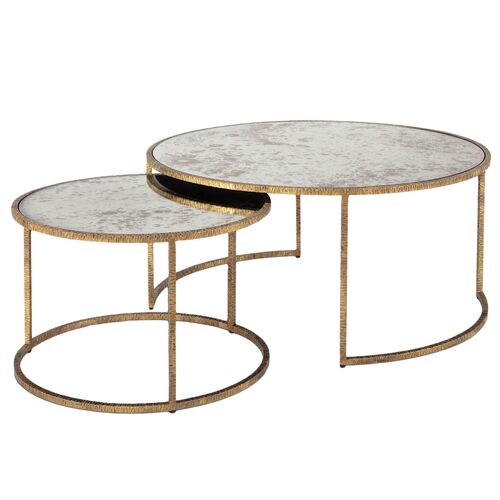 Anastasia Cocktail Table Set, Gold/Antiqued Mirror Glass