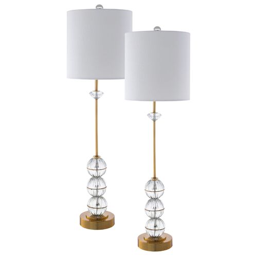 S/2 Gesina Buffet Table Lamps, Crystal/Brass