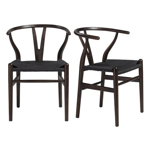 S/2 Nina Side Chairs, Walnut/Black~P66392293