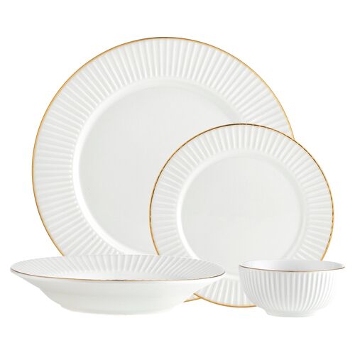 16-Pc Elina Dinnerware Set, White/Gold~P77421673