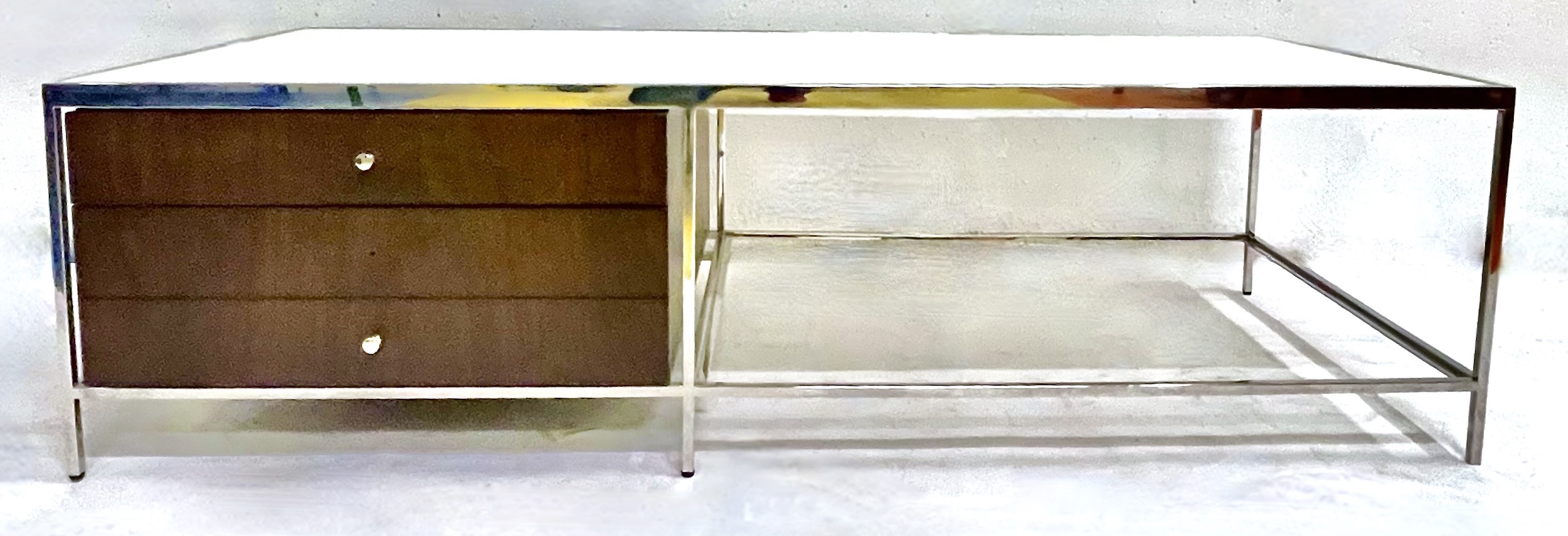 Knoll Style Glass & Chrome Coffee Table~P77679801