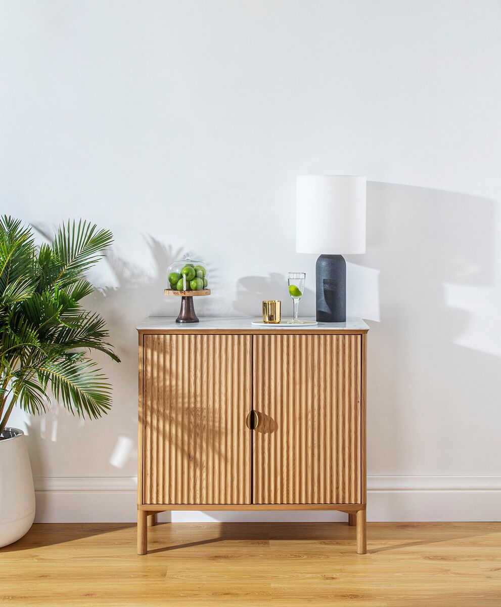 Elodie Reeded Marble Top Cabinet, Natural Ash | One Kings Lane