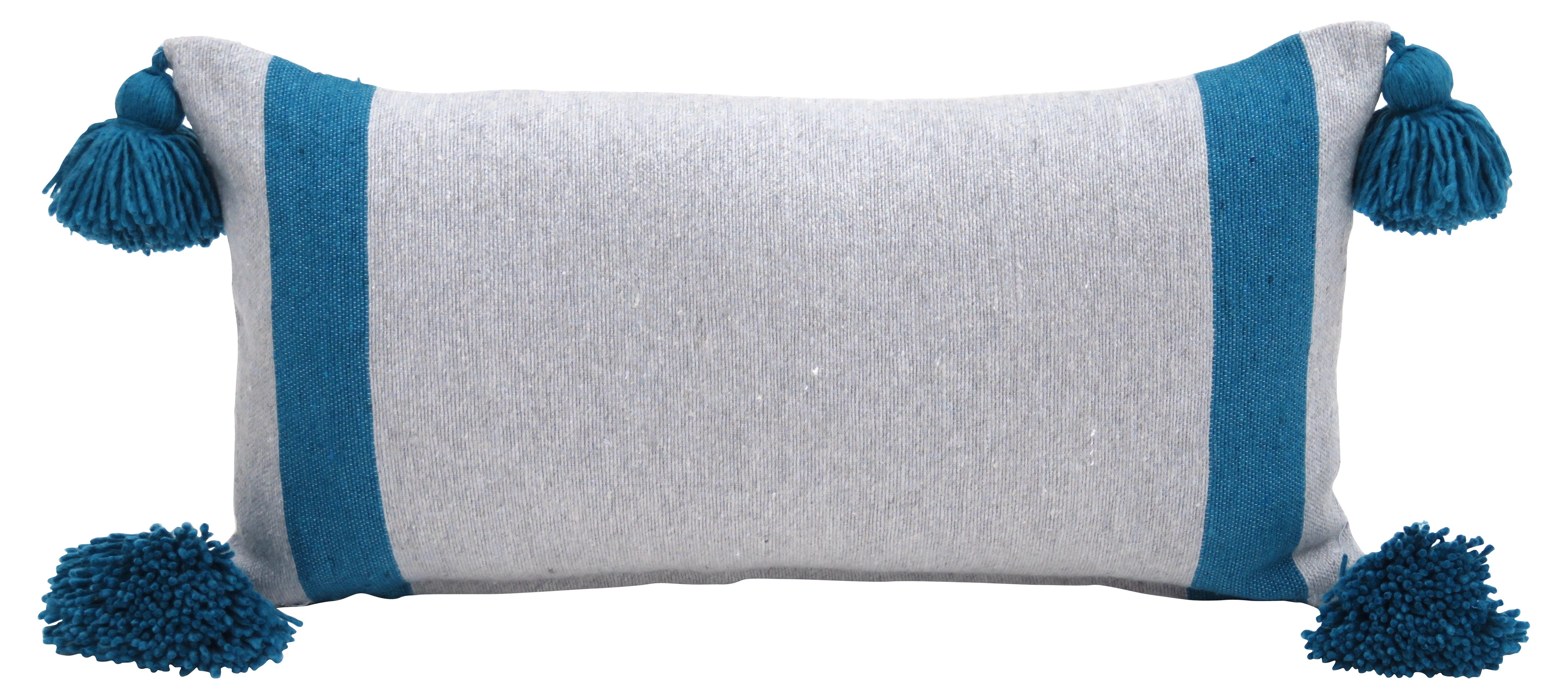 Gray & Turquoise Pom Pom Pillow~P77472539