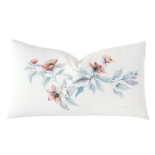 Adare Manor Handpainted Lumbar Pillow, White/Blue/Red
