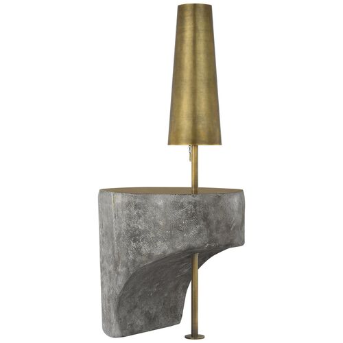 Runia 49" Sculpted Side Table Floor Lamp, Eclipse/Mottled Brass