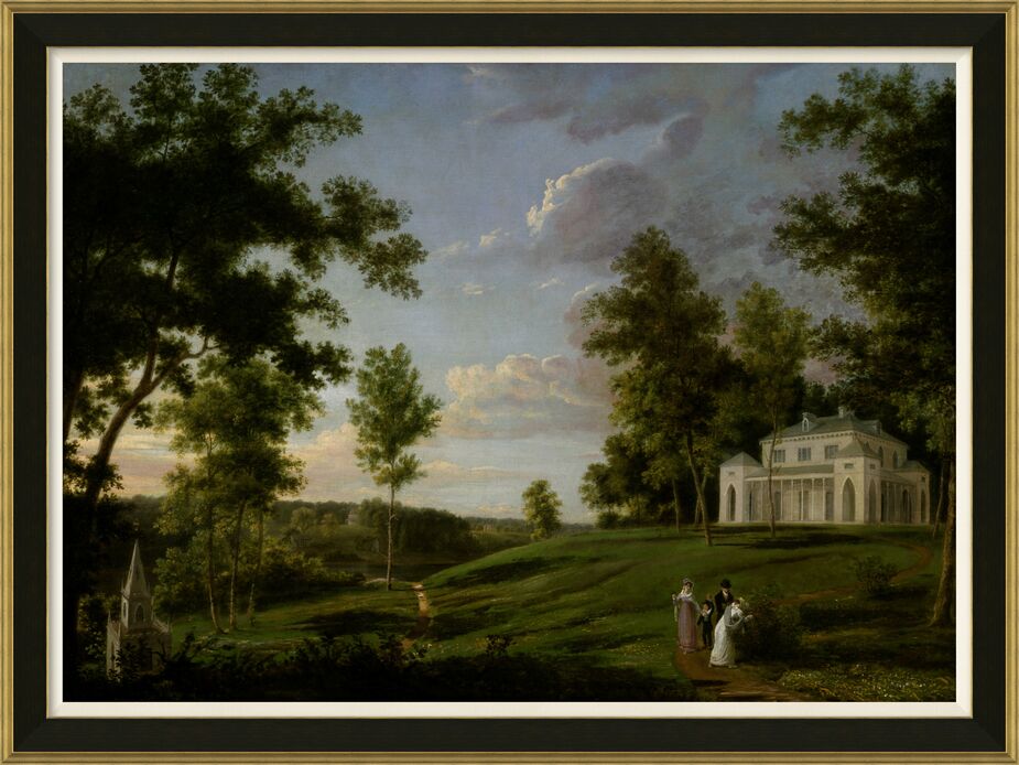 Among the more-classical works in Olivia’s curation is a framed giclée print of The Southeast View of ‘Sedgeley Park,’ the Country Seat of James Cowles Fisher, Esq., by Thomas Birch (1779-1851). The Smithsonian has the original.
