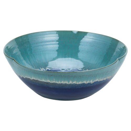 16" Small Glazed Swirl Reaction Bowl, Blue~P77585035