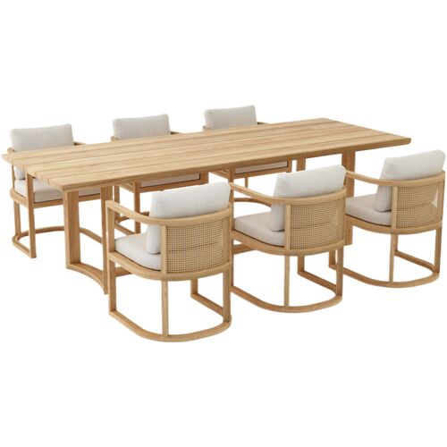 7-Piece Borella Outdoor Teak Dining Table Set, Linen Natural Sunbrella 7-Piece Borella Outdoor Teak Dining Table Set, Linen Natural Sunbrella