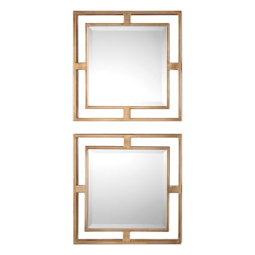 S/2 Rosalia Square Wall Mirrors, Gold