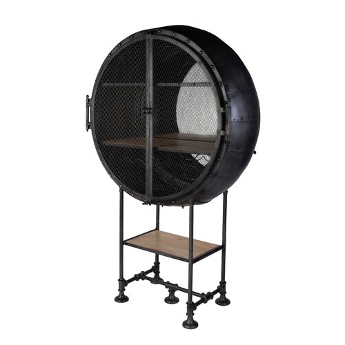 Alma Circular Iron Bar Cabinet, Black