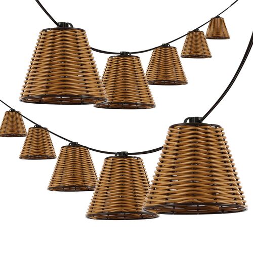Iskira 10-Light Outdoor Rattan String Lights, Brown