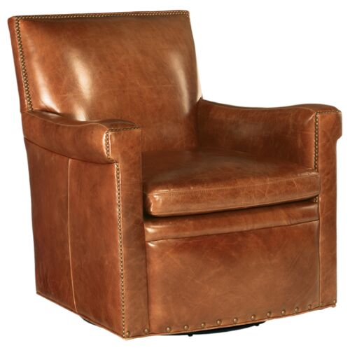 Jilian Leather Swivel Club Chair, Huntington Morrison