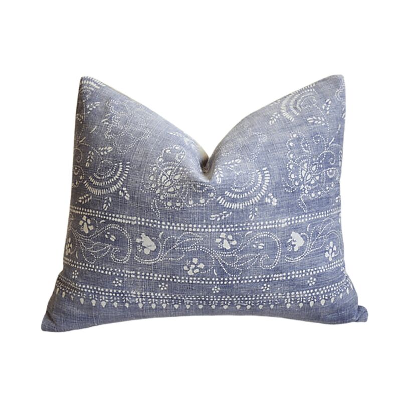 Blue-Gray & White Batik Print Pillow