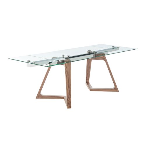 Skagen 95" Extension Glass Dining Table, Walnut