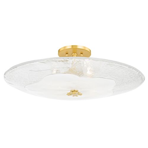 Lago Glass Semi Flush Mount, Aged Brass