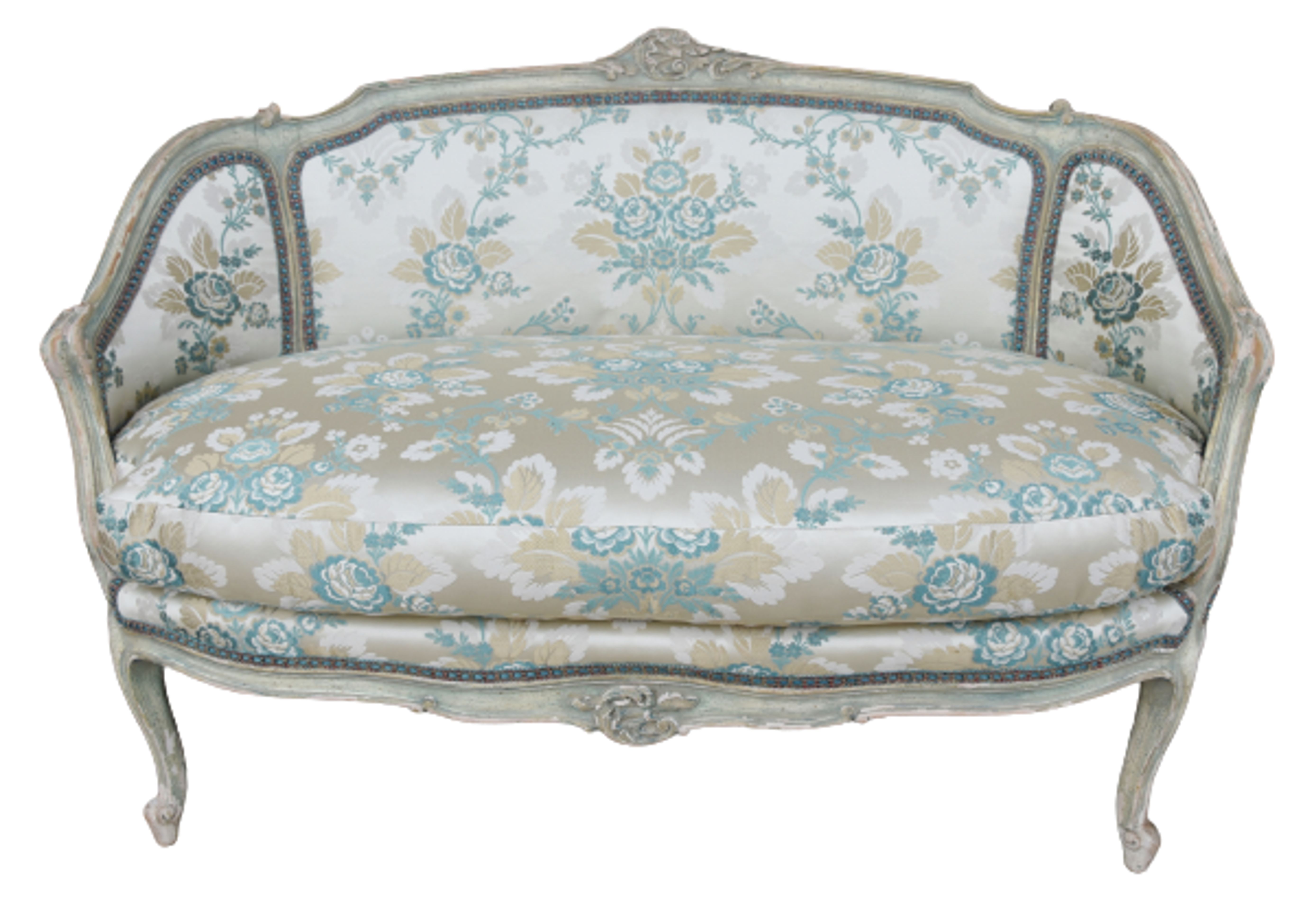Antique French Scalamandré Fabric Settee~P77658389