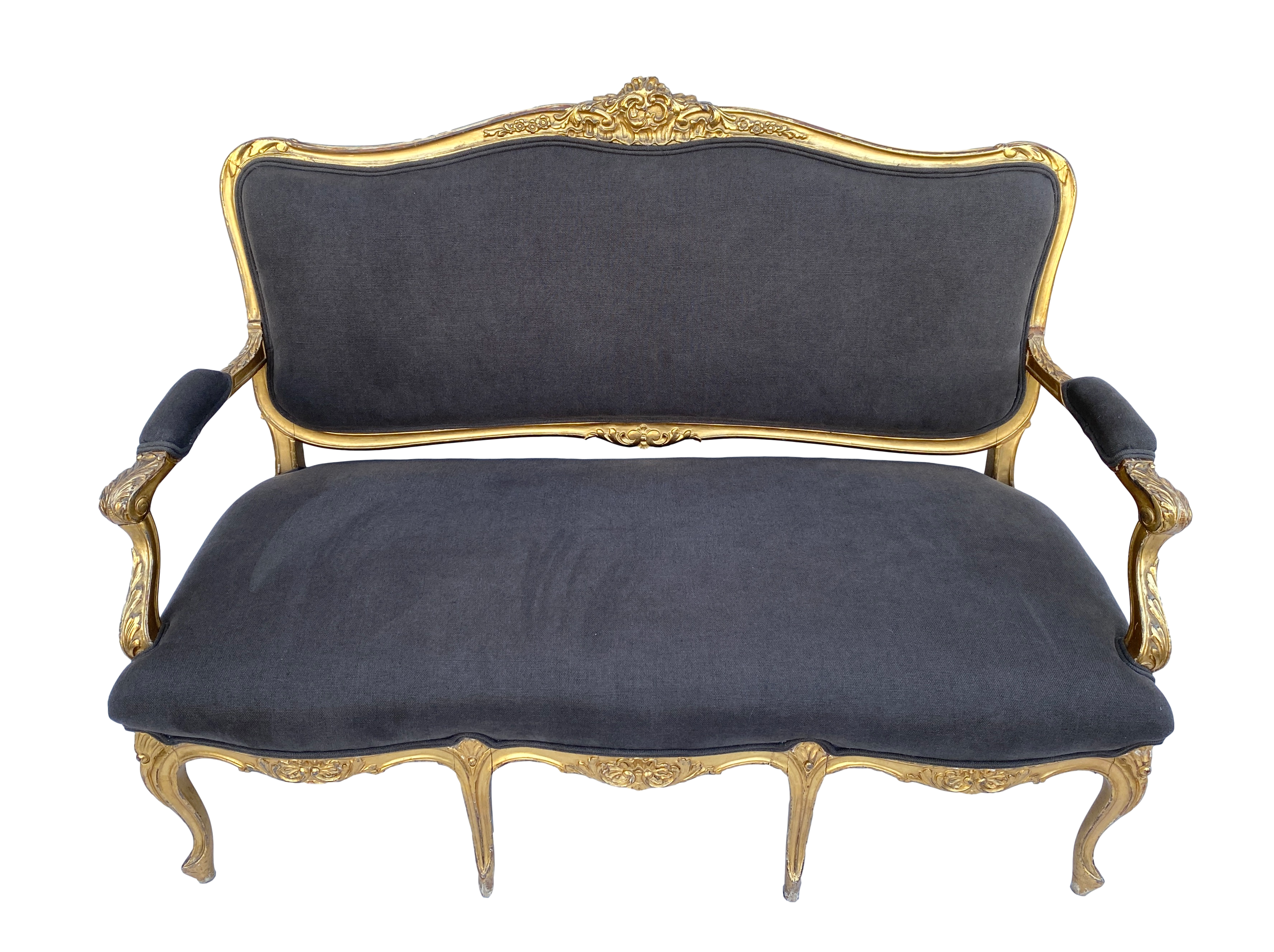1930s French Water Gilt Settee W/ Linen~P77686846