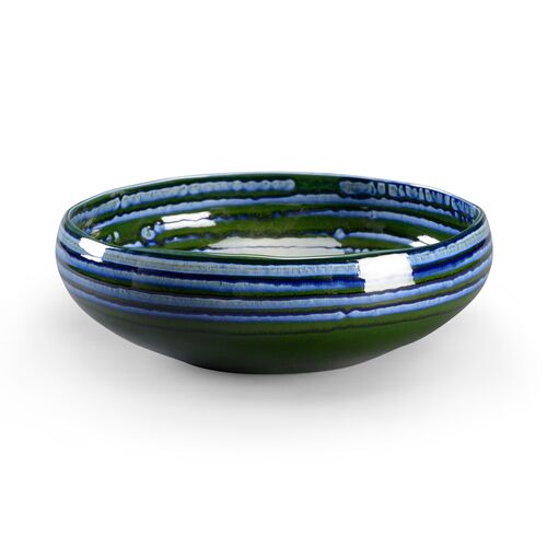 Swirl Ceramic Bowl, Green/Blue