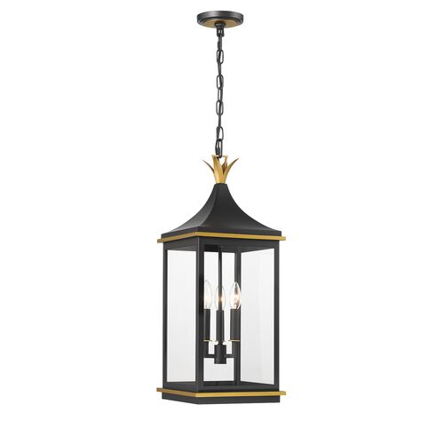 Simpson 3-Light Outdoor Pendant, Matte Black/Textured Gold