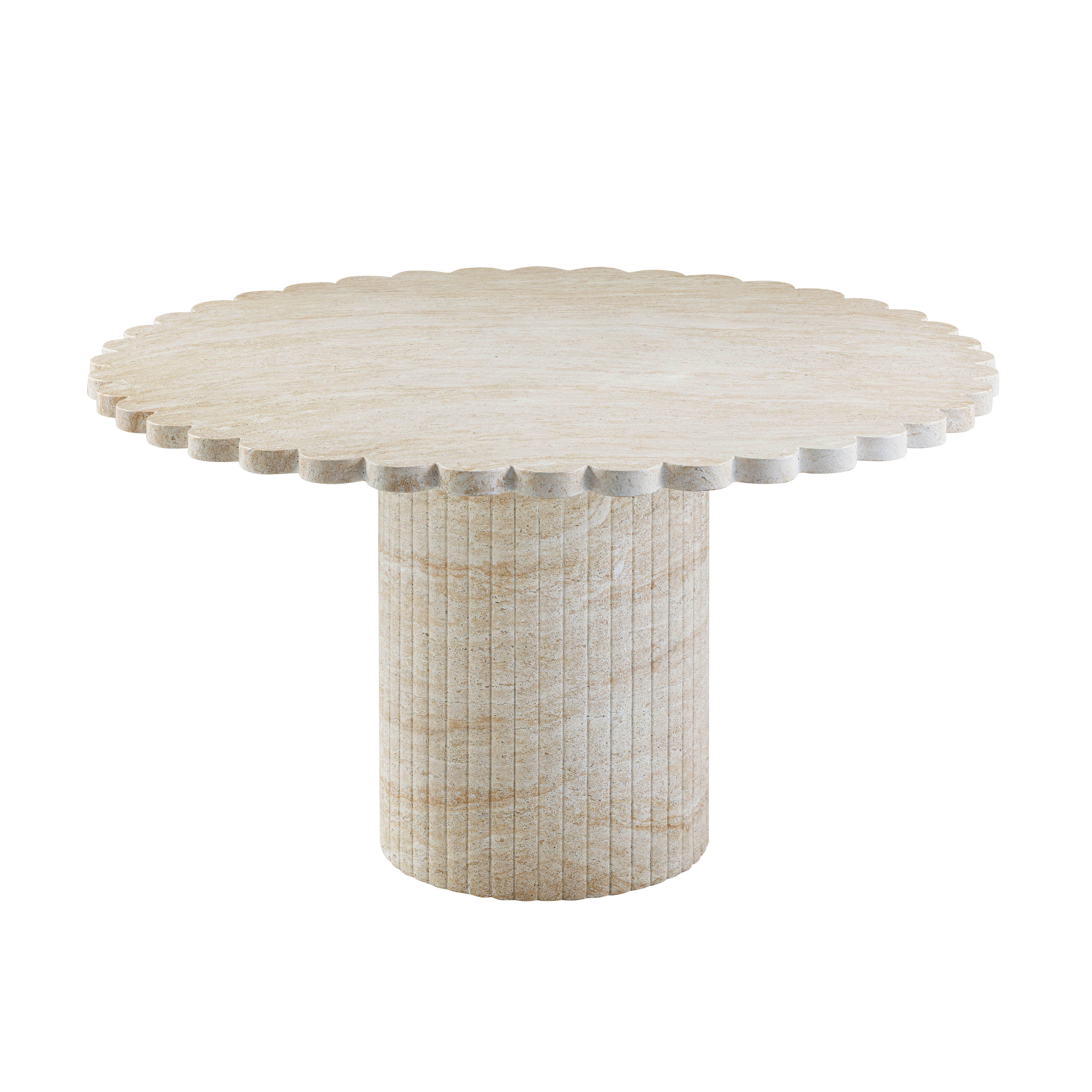 Maelis 54" Indoor/Outdoor Round Dining Table, Washed Travertine
