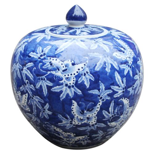12" Butterfly Melon Jar, Blue/White~P77266922
