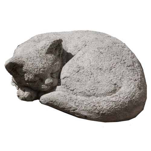 9" Curled Cat Outdoor Statue, Graystone~P46784001
