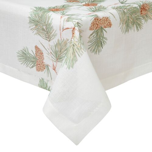 Newbury Tablecloth, White and Beige