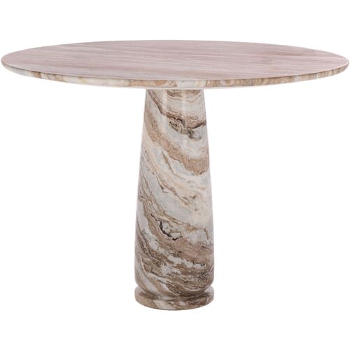 Dovra 42" Round Marble Dining Table, White/Brown Dovra 42" Round Marble Dining Table, White/Brown