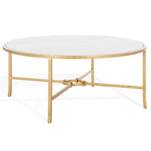 Amberleigh Metal Round Coffee Table, Brass/White Amberleigh Metal Round Coffee Table, Brass/White
