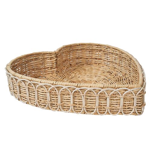 Provence Rattan 16" Heart Tray, Whitewash