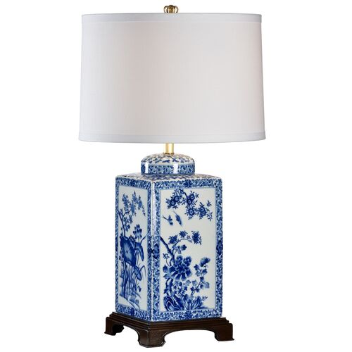 Lotus Porcelain Table Lamp, Blue/White